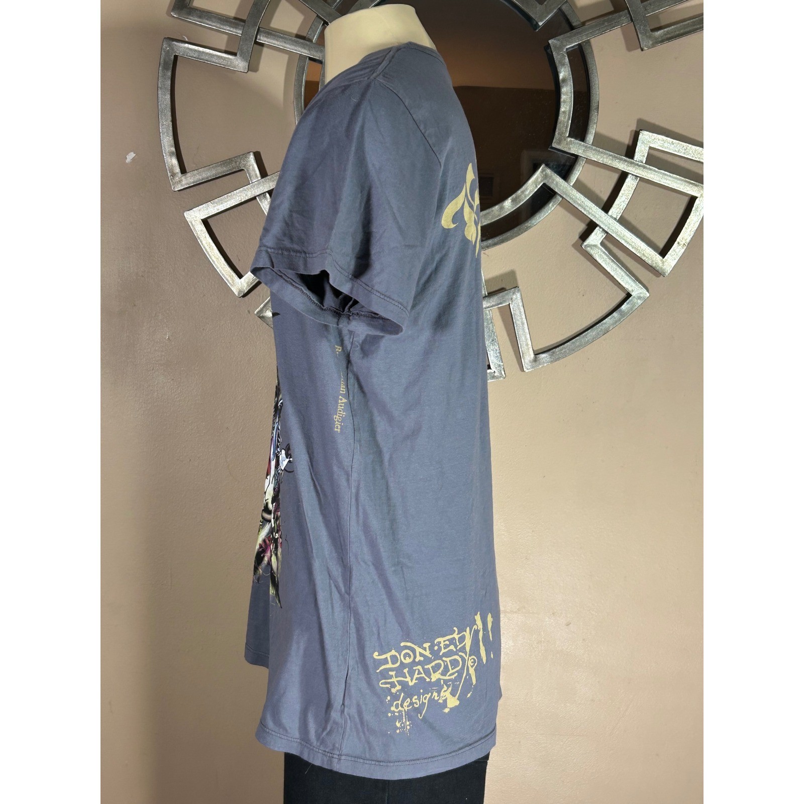 Ed Hardy Christian Audigier Men's Graphic Shirt Dark Grey XXL Death Angel Lover gallery