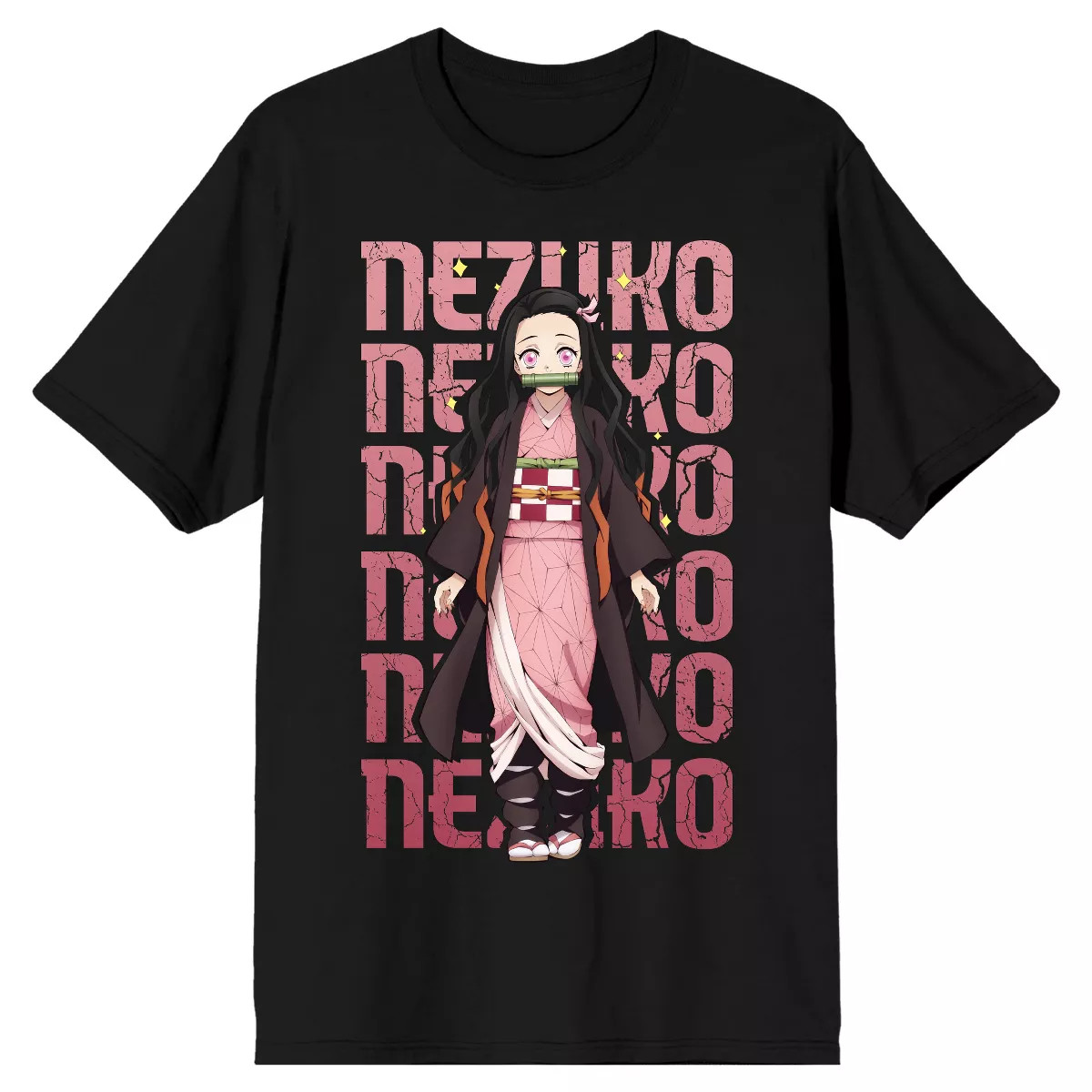 Anime Demon Slayer Nezuko Repeat Text Black T-Shirt gallery