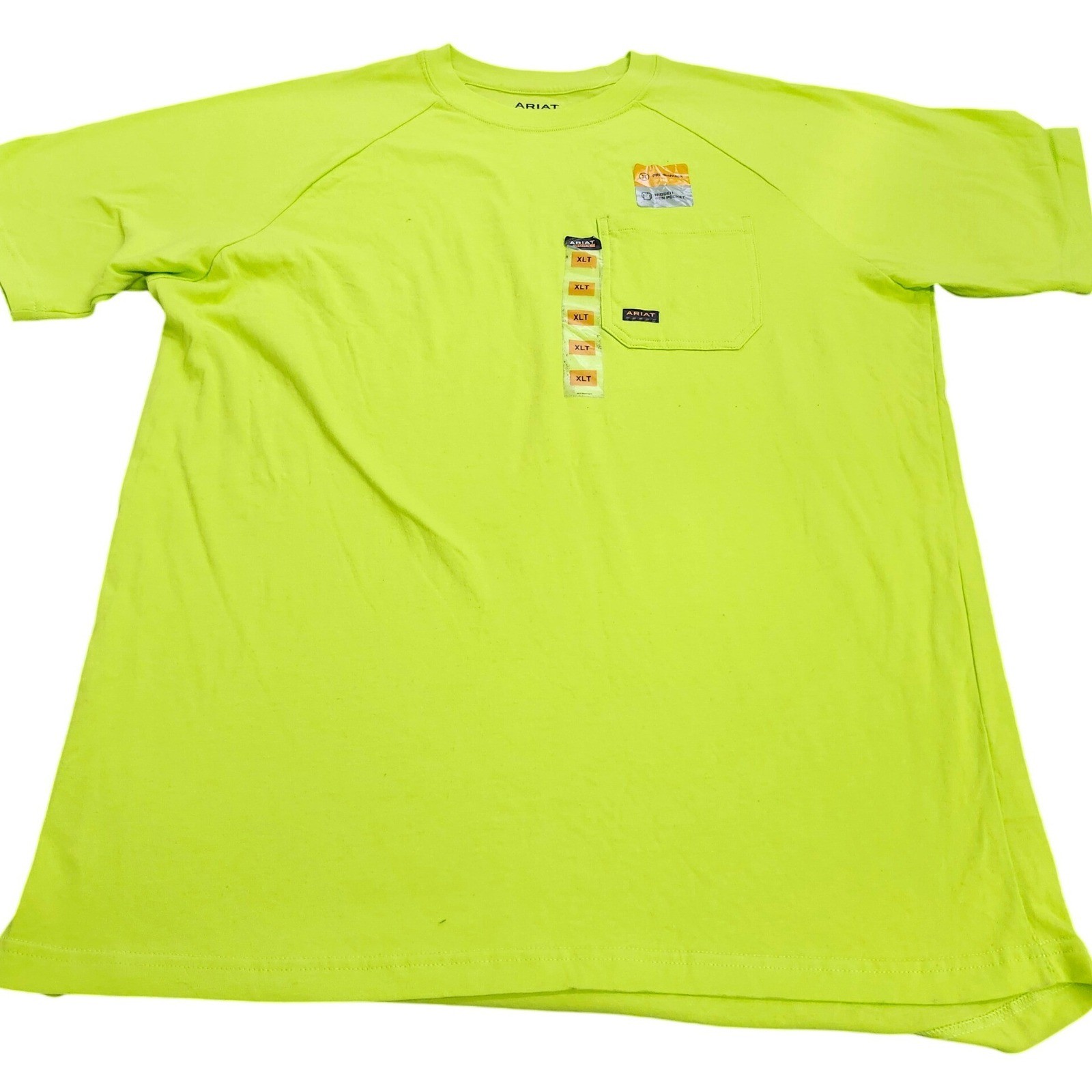 Ariat Rebar Mens XL Tall Hi-Vis Lime Green Pocket Work T-Shirt Short Sleeve NEW