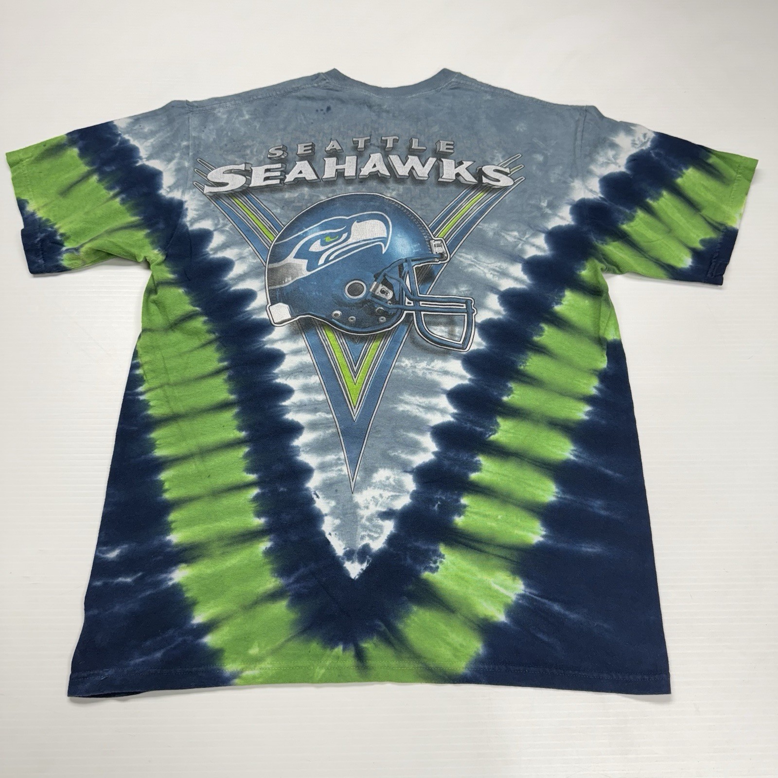 Majestic NFL Seattle Seahawks Mens T-Shirt M Blue Green Tie Dye Football Graphic gallery