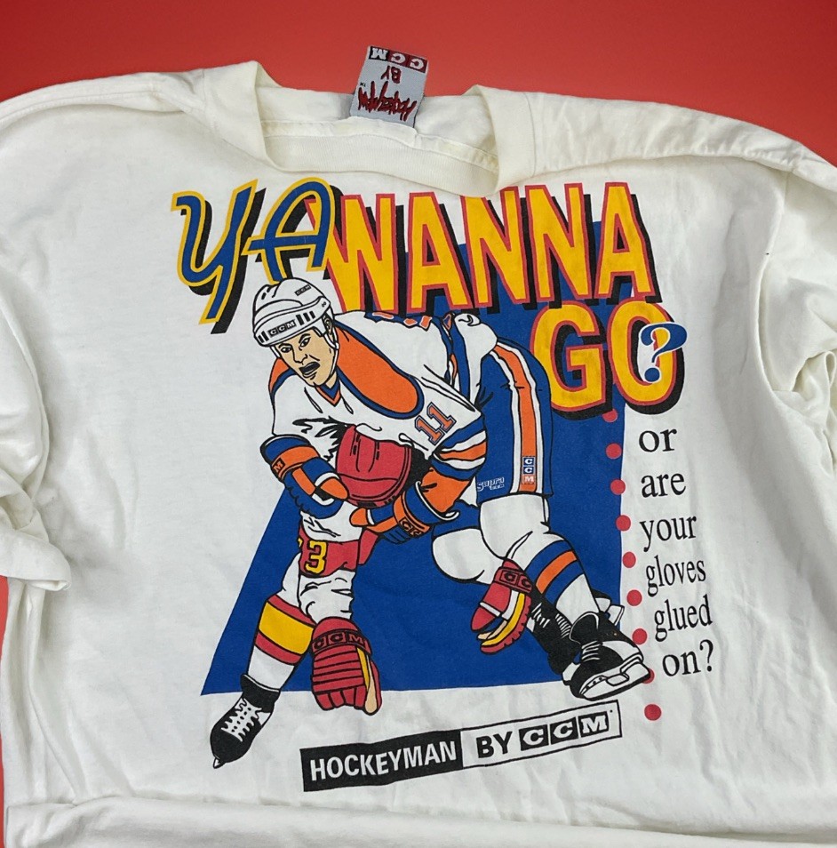 Vintage CCM Hockeyman T-Shirt Men Sz L 90s Ya Wanna Go? Single Stitched USA