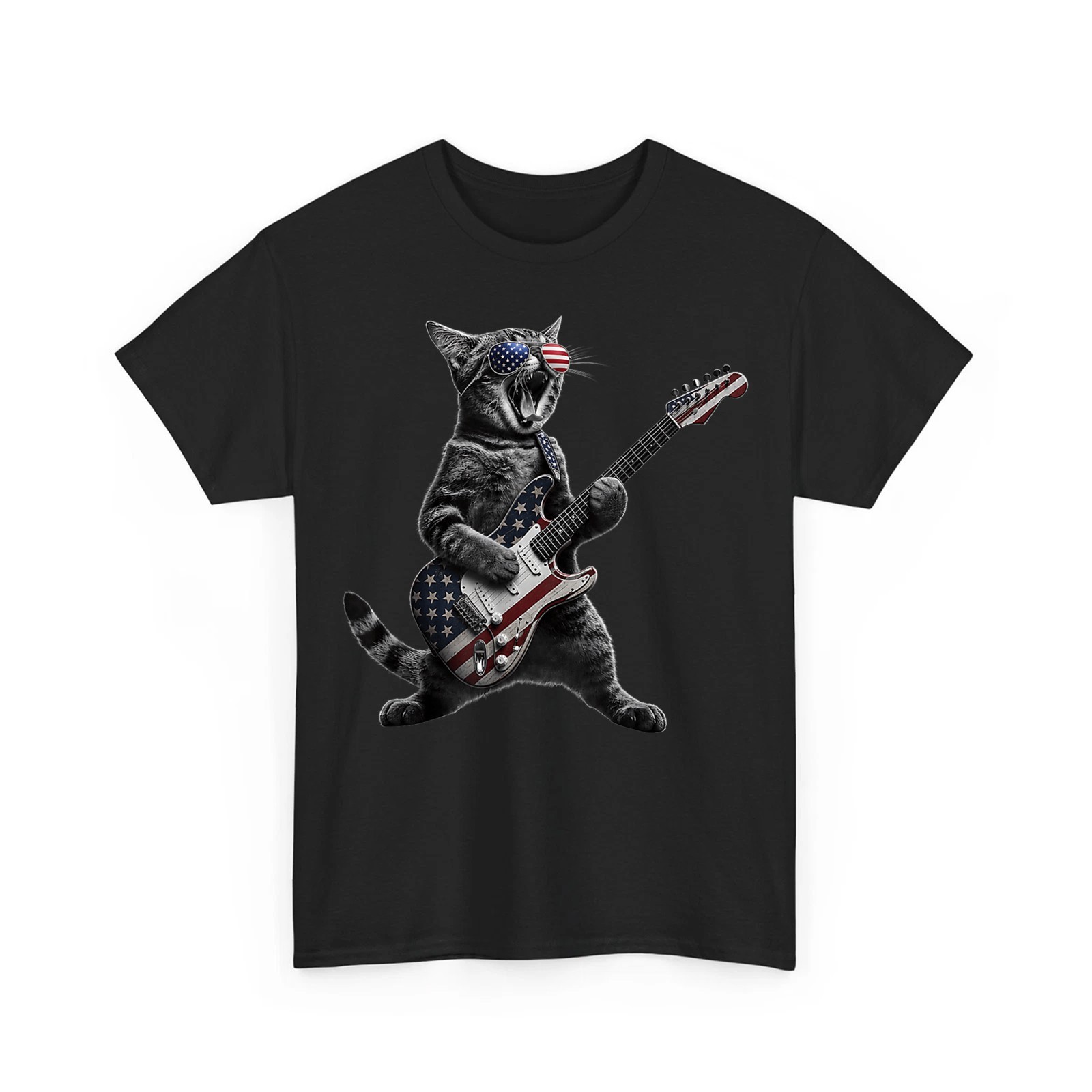 Funny Cat Guitar Rock On Patriotic 4th Of July American Flag Unisex T-Shirt gallery