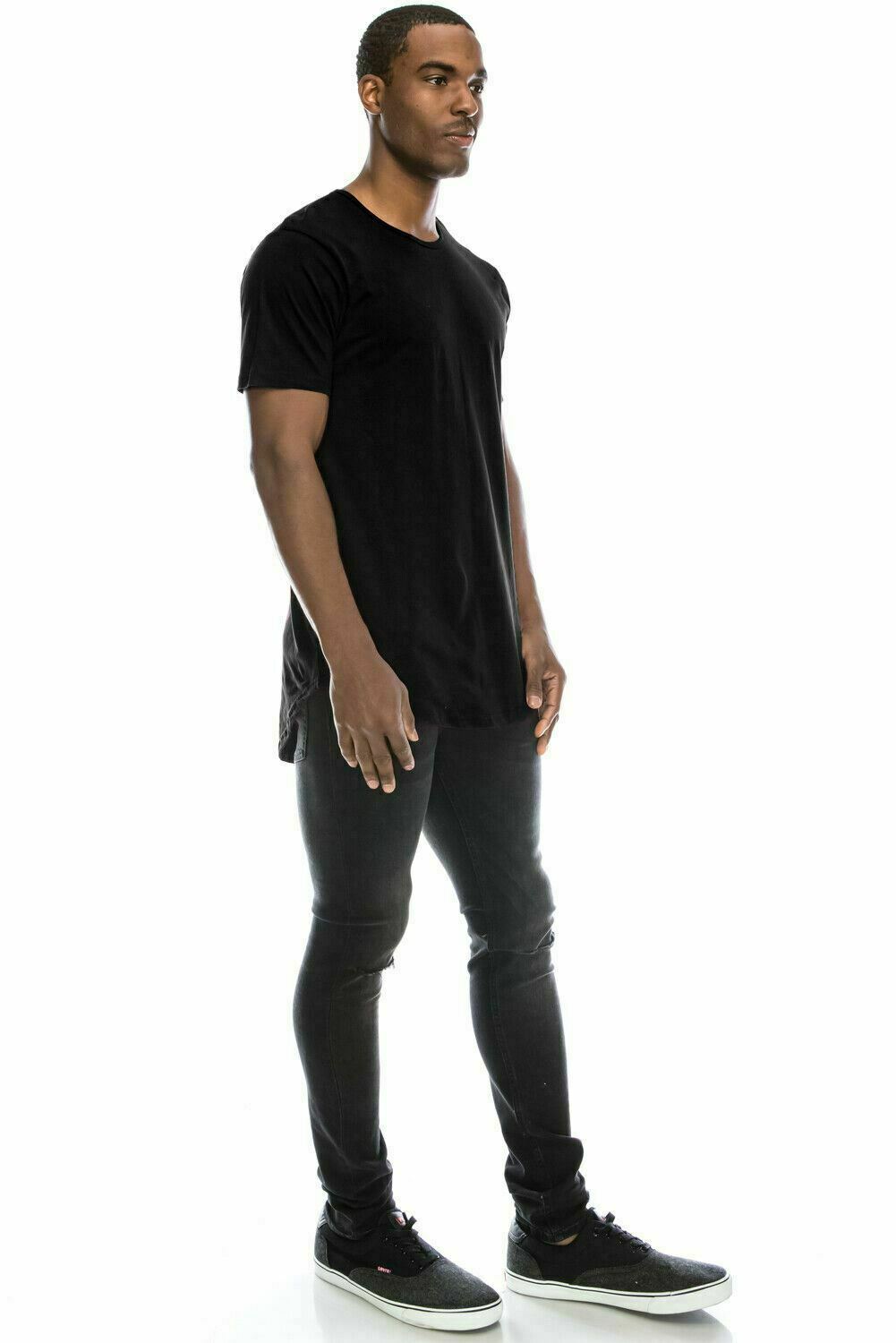 Mens BASIC HIPSTER T Shirts Casual Extended Longline Back Hip Hop Hemline Tee gallery