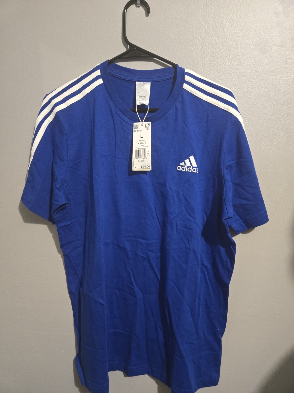 Adidas Men’s Essentials 3-Stripes T-Shirt – HE4410 LARGE L Blue White Stripes gallery