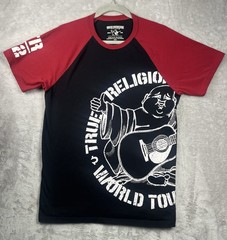 TRUE RELIGION Shirt lBlack Red PART BUDDHA Short Sleeve Designer Raglan T-shirt