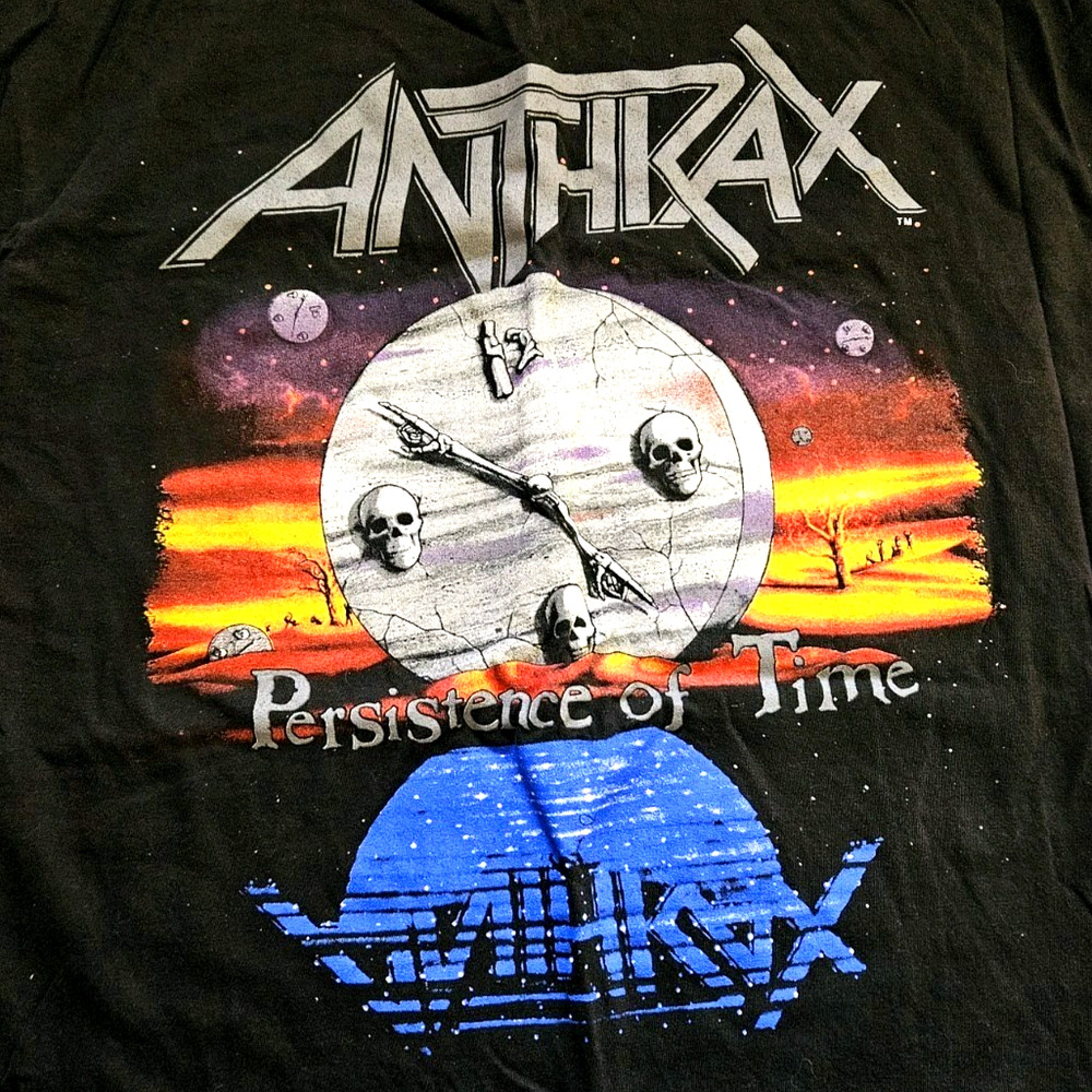 Vintage 90s Anthrax Persistence Of Time Band T Shirt Size XL Single Stitch