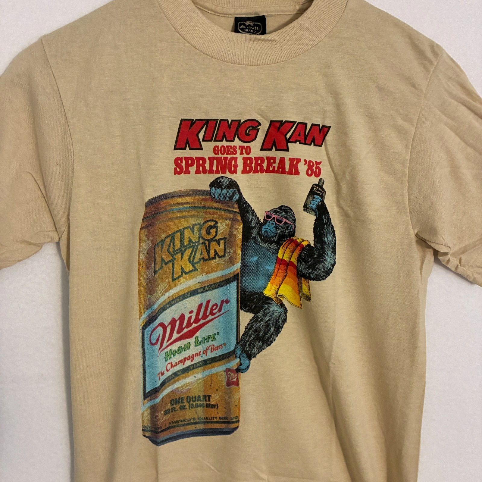 Vtg 80s Miller High Life Beer Spring Break 85 Shirt M Paper Thin USA Gorilla Tee gallery