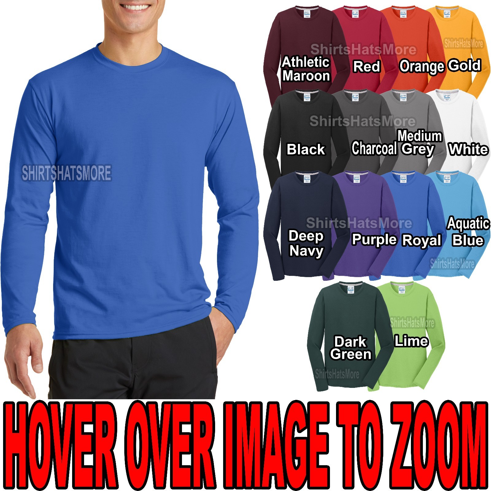 Mens Moisture Wicking Long Sleeve T-Shirt Soft Poly/Cotton Tee S-XL 2X, 3XL, 4XL gallery