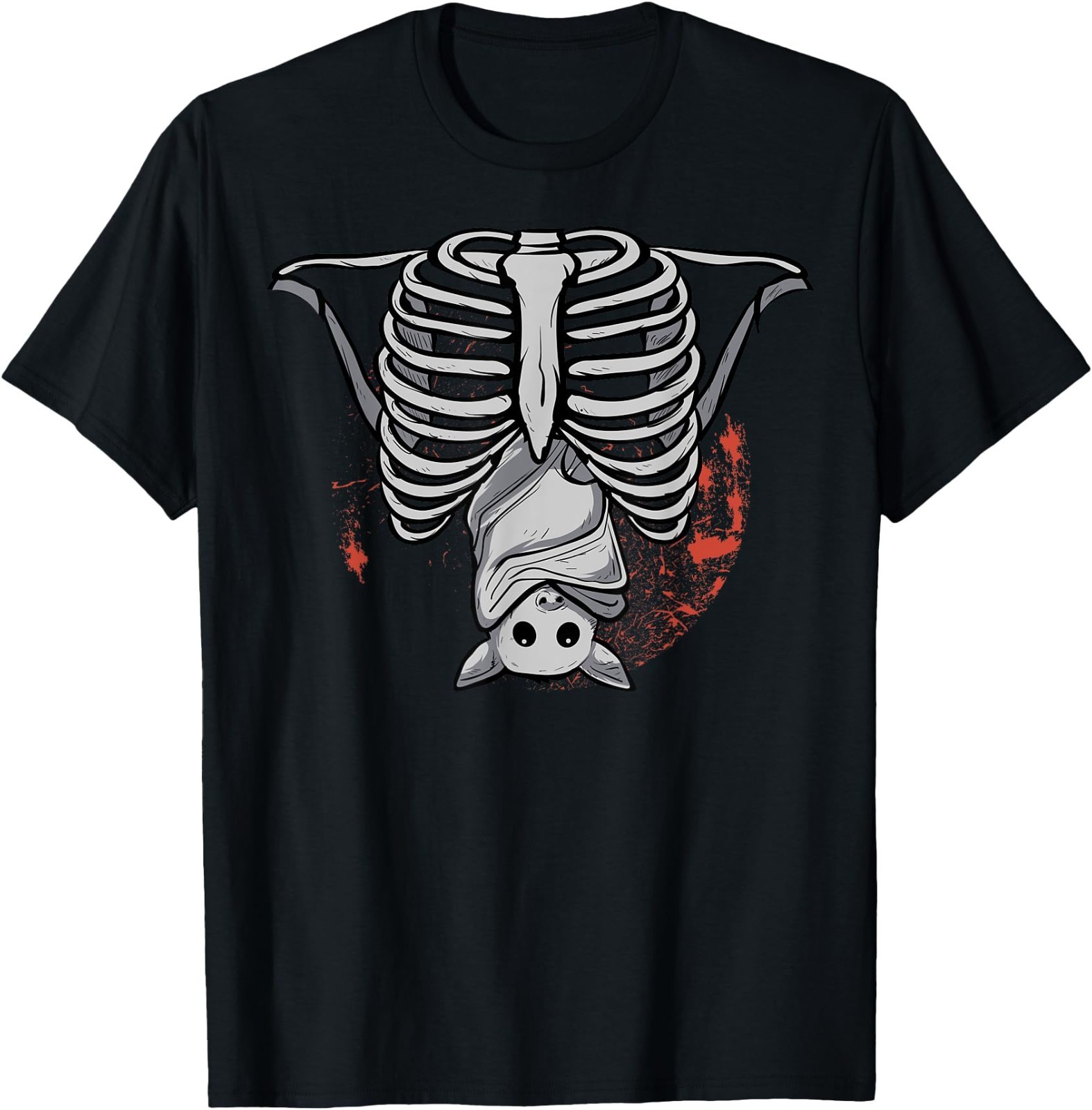 Bat Hanging Ribs Goth Skeleton T-Shirt Nu Goth Look T-Shirt