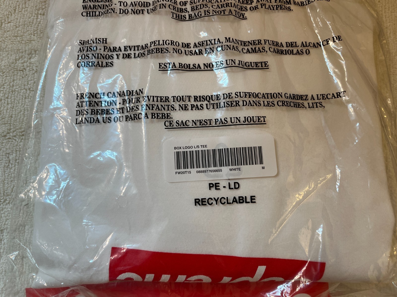 BRAND NEW Supreme Box Logo L/S Tee FW20T15 Size M White SEALED gallery