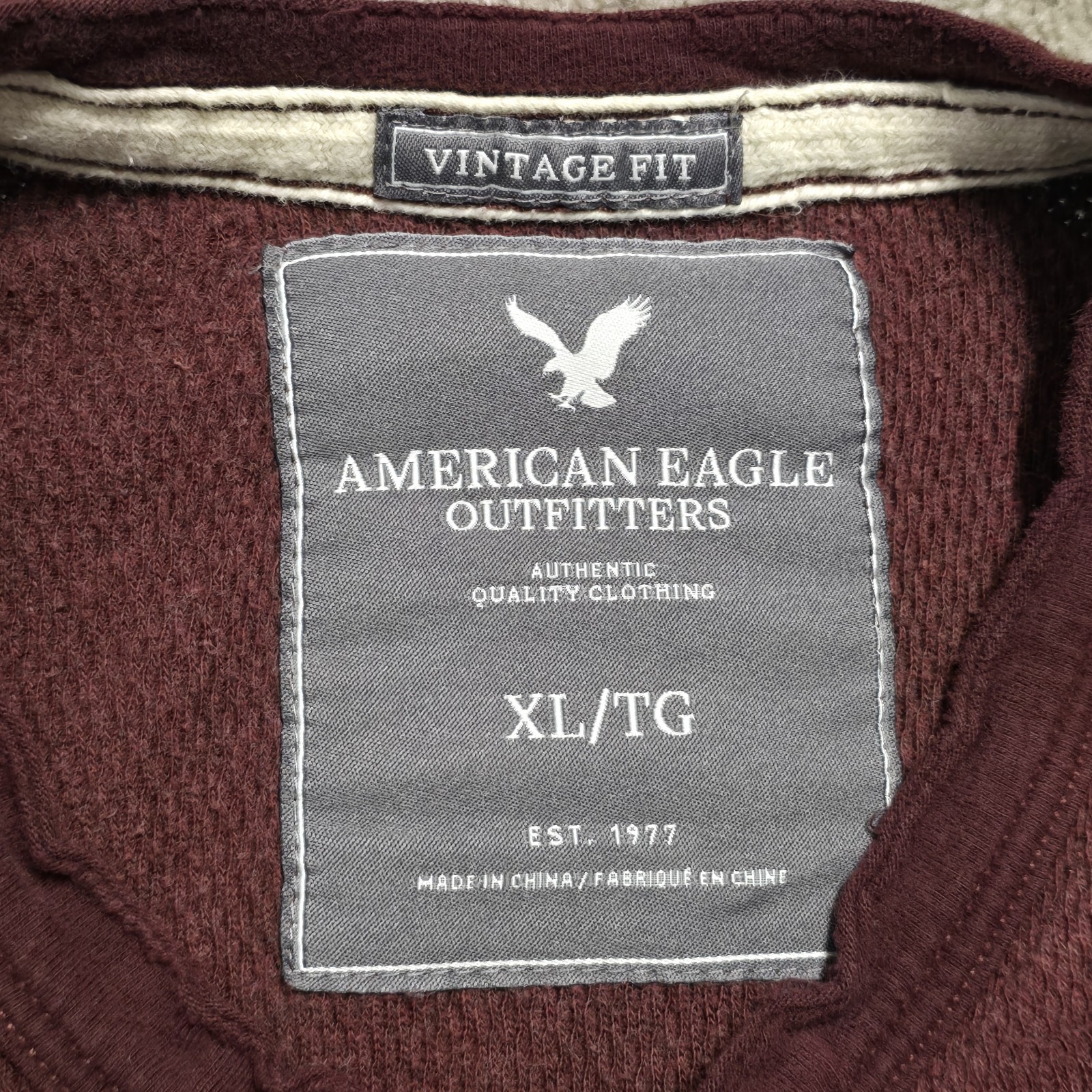 Y2K American Eagle Mens Vintage Fit Henley Waffle Knit Mens XL Maroon Mallcore gallery