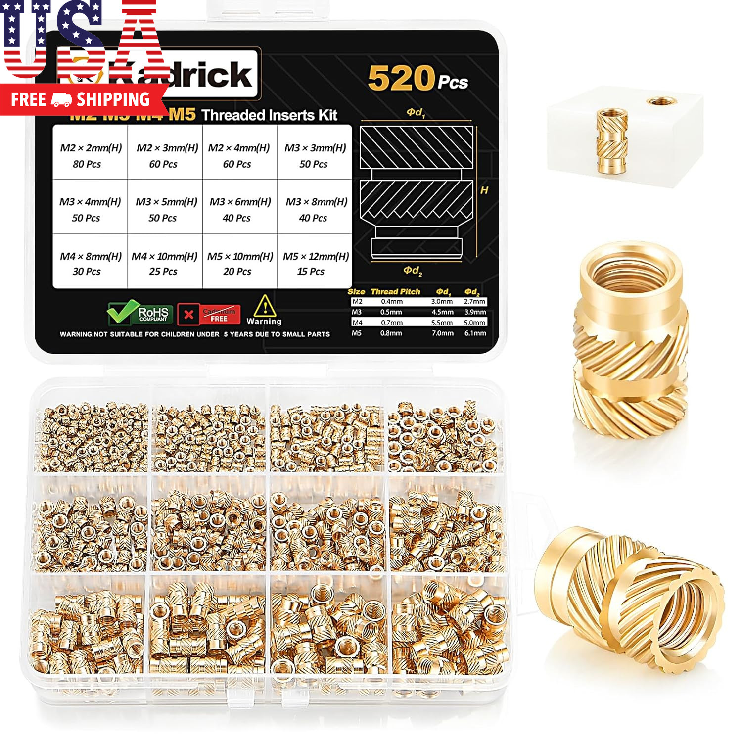 300 Pcs M3 Threaded Inserts for Plastic with Heat Set Tip,M3*(3Mm-10Mm Hight)*4.