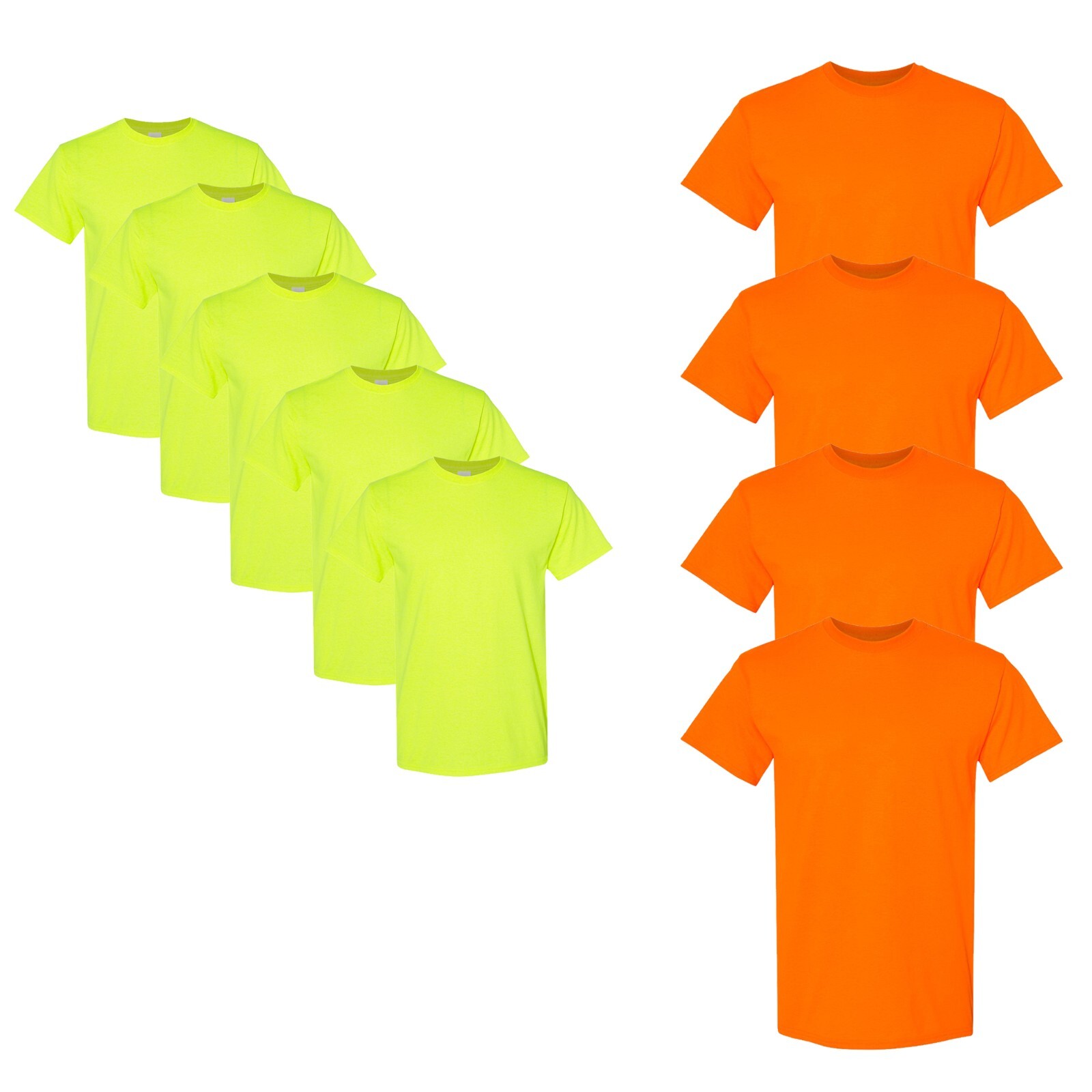 Hi Vis Safety Shirts Orange Green Mix Color 5.3 oz GILDAN Cotton Pack of 9 gallery