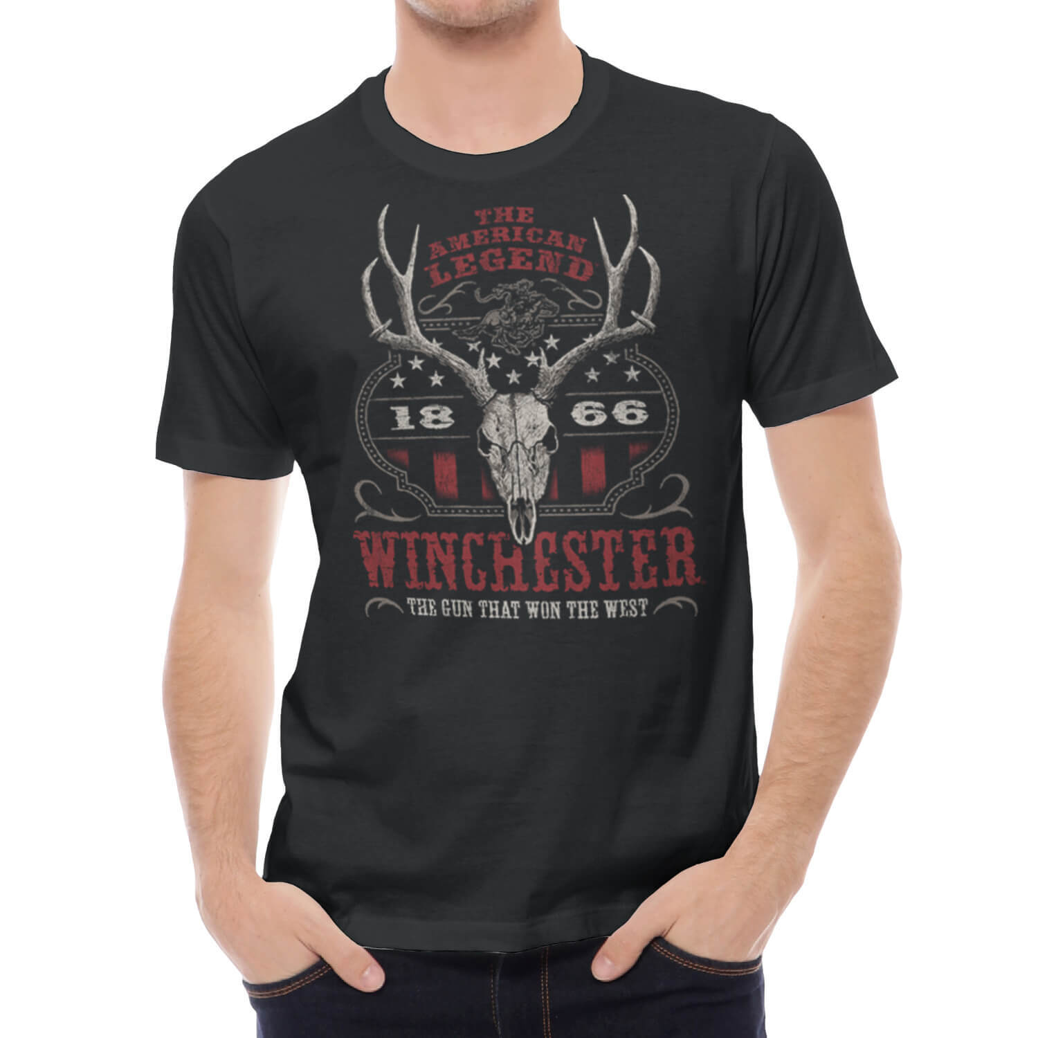 Winchester Classic - Western Flag Deer Skull - Mens Graphic T-Shirt gallery