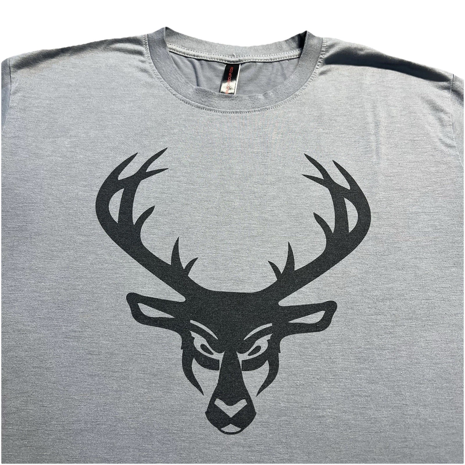 Bucked Up Deer Logo Graphic T Shirt Mens L Gray Gym Hunting Flag gallery