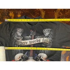Vtg Spiral Direct Skull Guitar Wings Gothic Rock Tattoo Y2K Graphic T Shirt XL