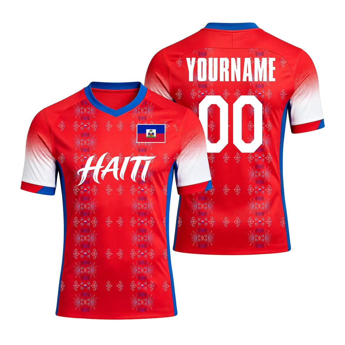 Haiti World Cup 2026 Soccer Jersey Custom Name Number Mesh V-Neck T-Shirt