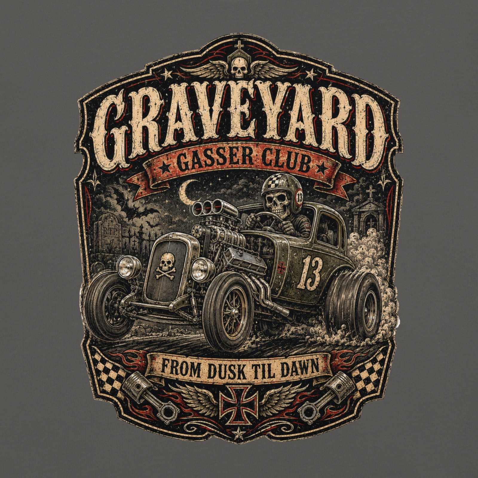 Graveyard Gasser Club 100% Cotton T-Shirt Hot Rod Racing Zombie Horror Tee S-4XL gallery