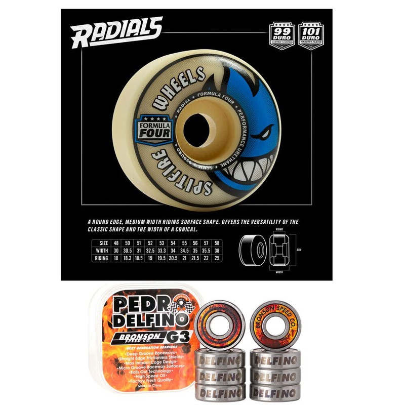 Spitfire Skateboard Wheels F4 Radial with Bronson Pro G3 Bearings – Choose Size