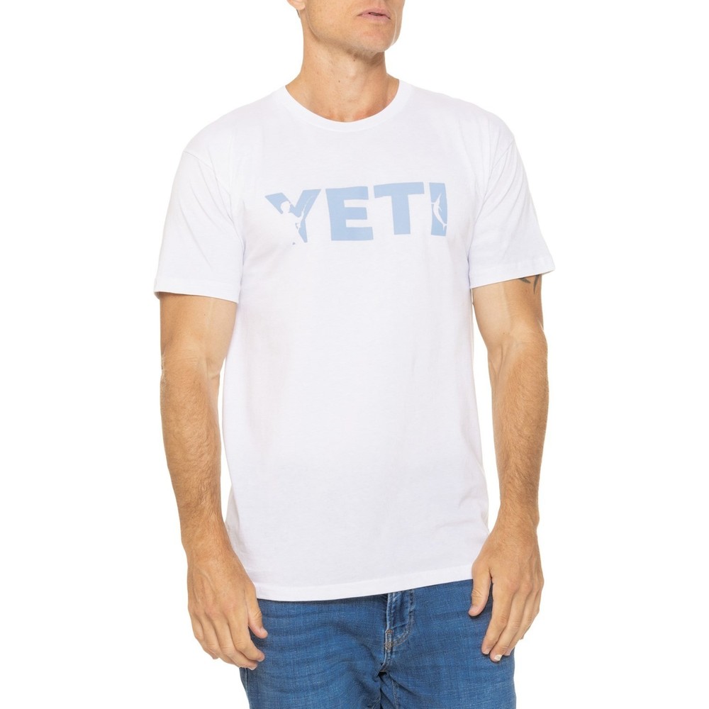 YETI Double Haul Casting White w/Carolina Blue Logo T-shirt, Adult 2X-Large -2XL