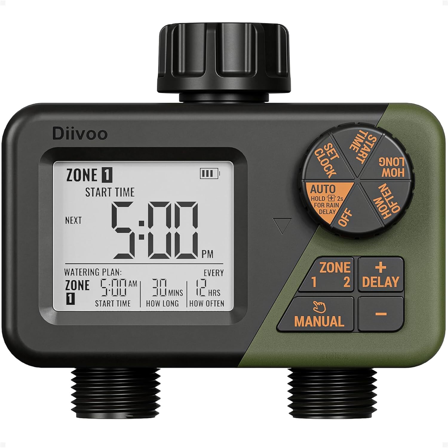 Sprinkler Timer 2 Zone Programmable Water Timer 2 Outlet for Outdoor Garden Lawn