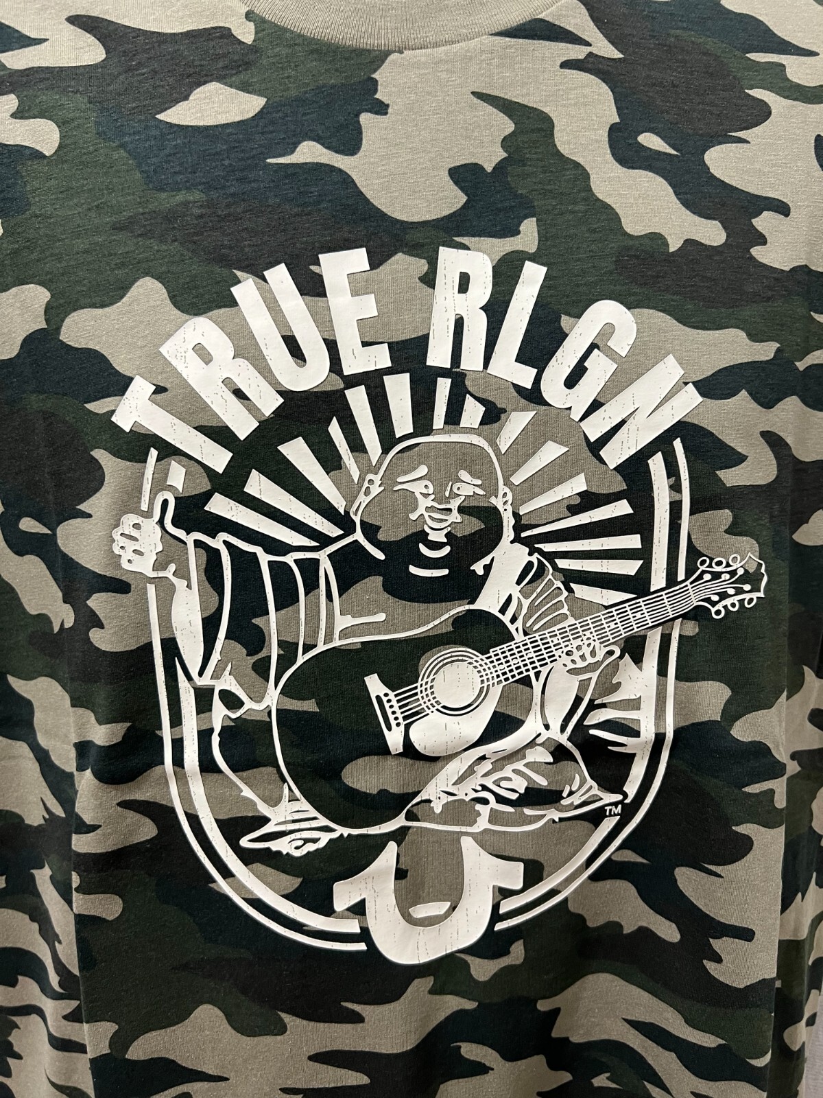 True Religion Men's Size L Green Camo Arch Logo Crew Neck Tee $69 NWT #106190 gallery
