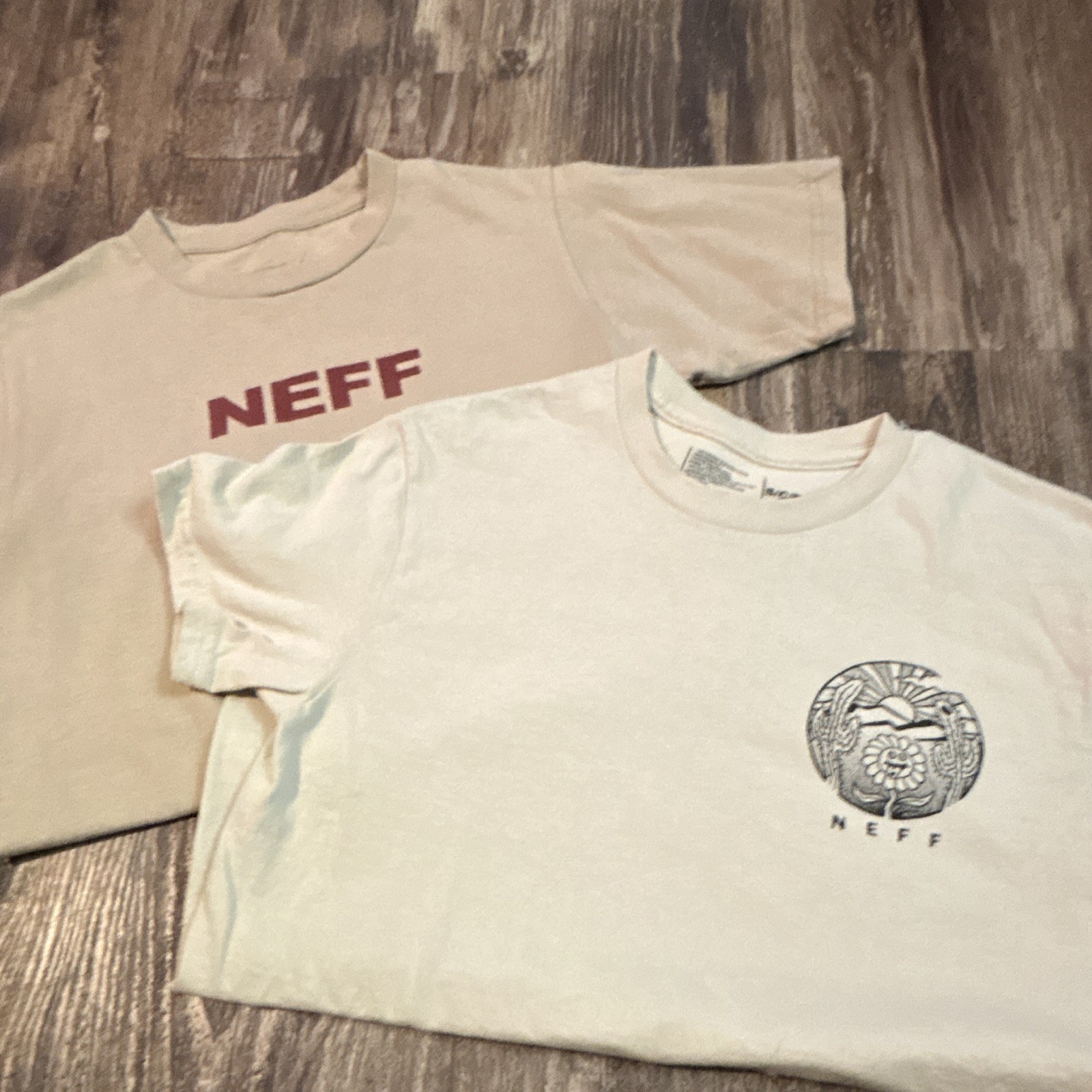 Neff Desert Trips Meltaway Graphic T-Shirt Beige Crew Neck Short Sleeve Size S
