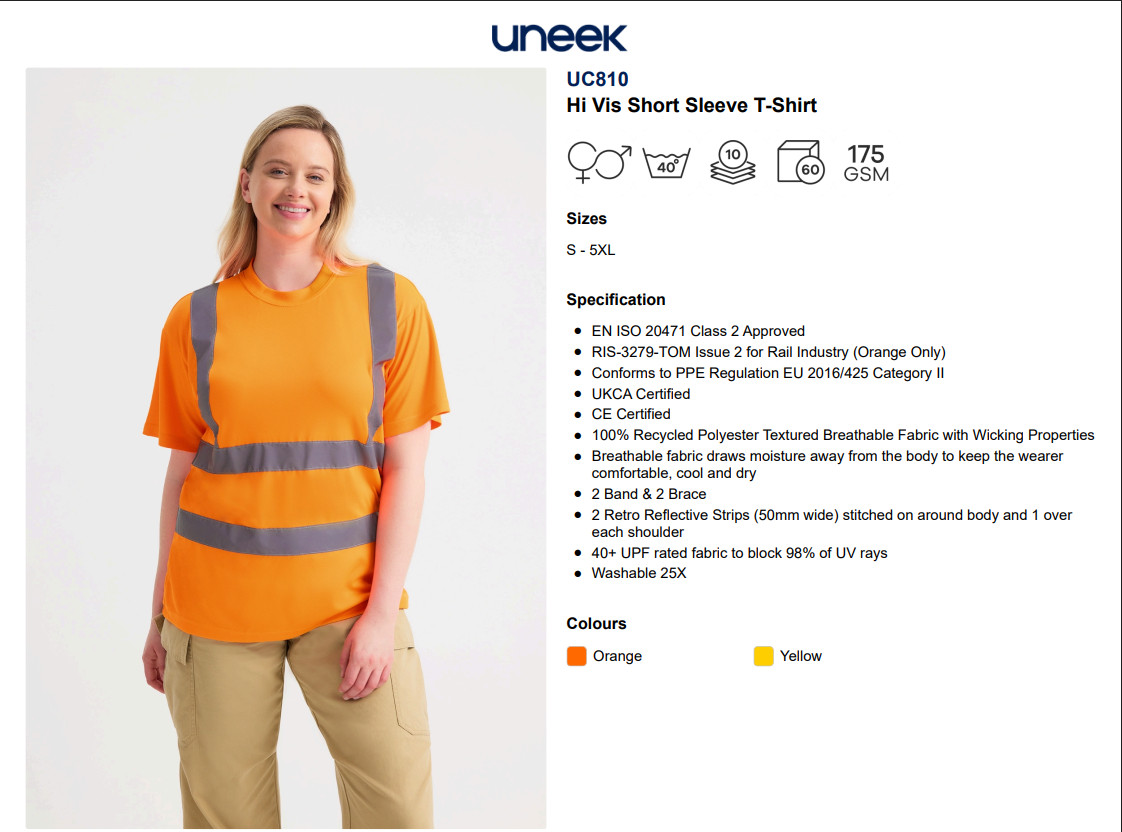 Personalised Printed Uneek Hi Vis Short Sleeve T-Shirt Custom Text Work Wear Top gallery
