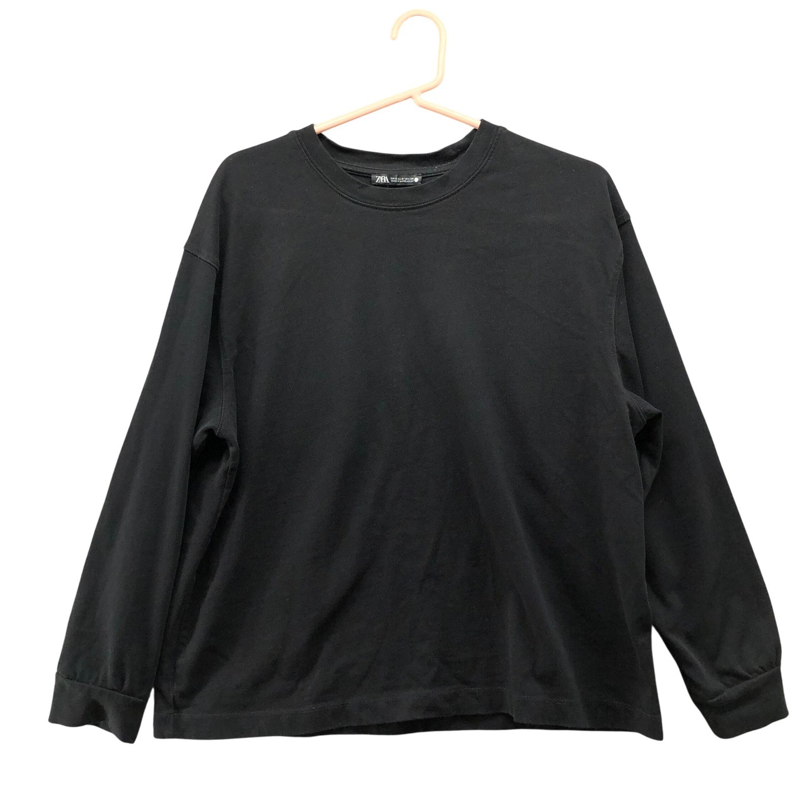 Zara Long Sleeve T Shirt Mens S Crewneck Cotton Cuff Sleeves Solid Basic gallery