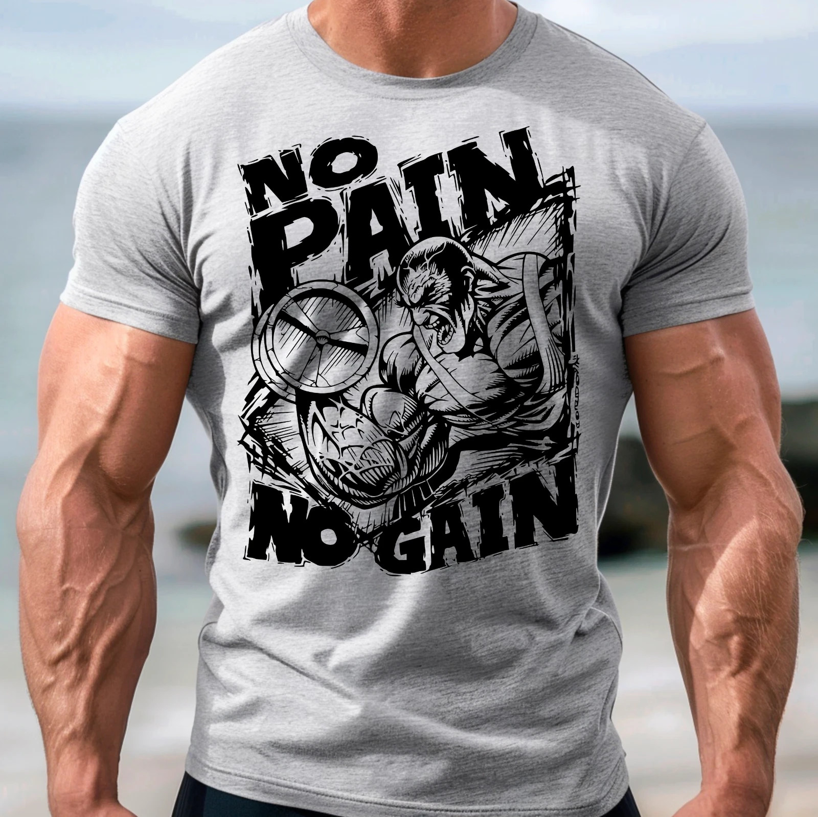 NO PAIN NO GAIN Graphic T-Shirt – Men's Gym Workout Motivation Tee gallery
