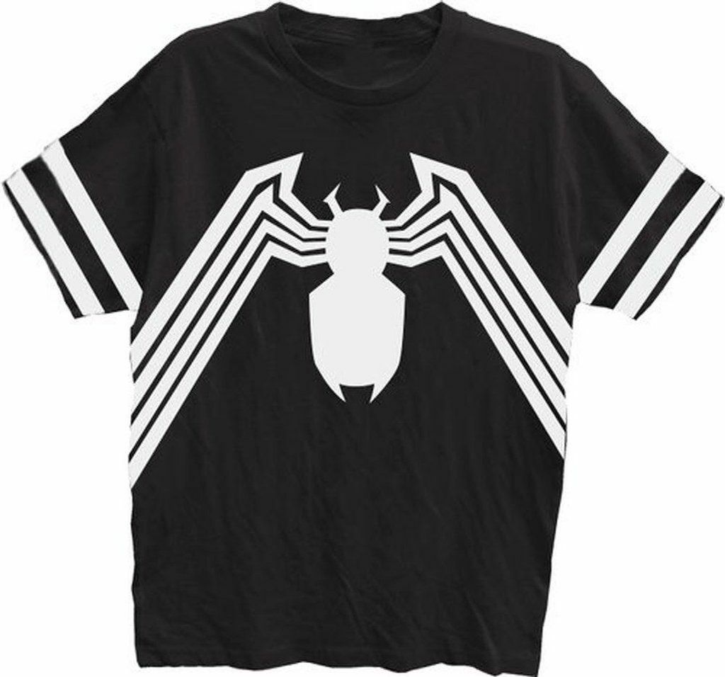 Adult Men’s Marvel Comics Spider-Man Venom Striped Sleeves Black T-Shirt Tee
