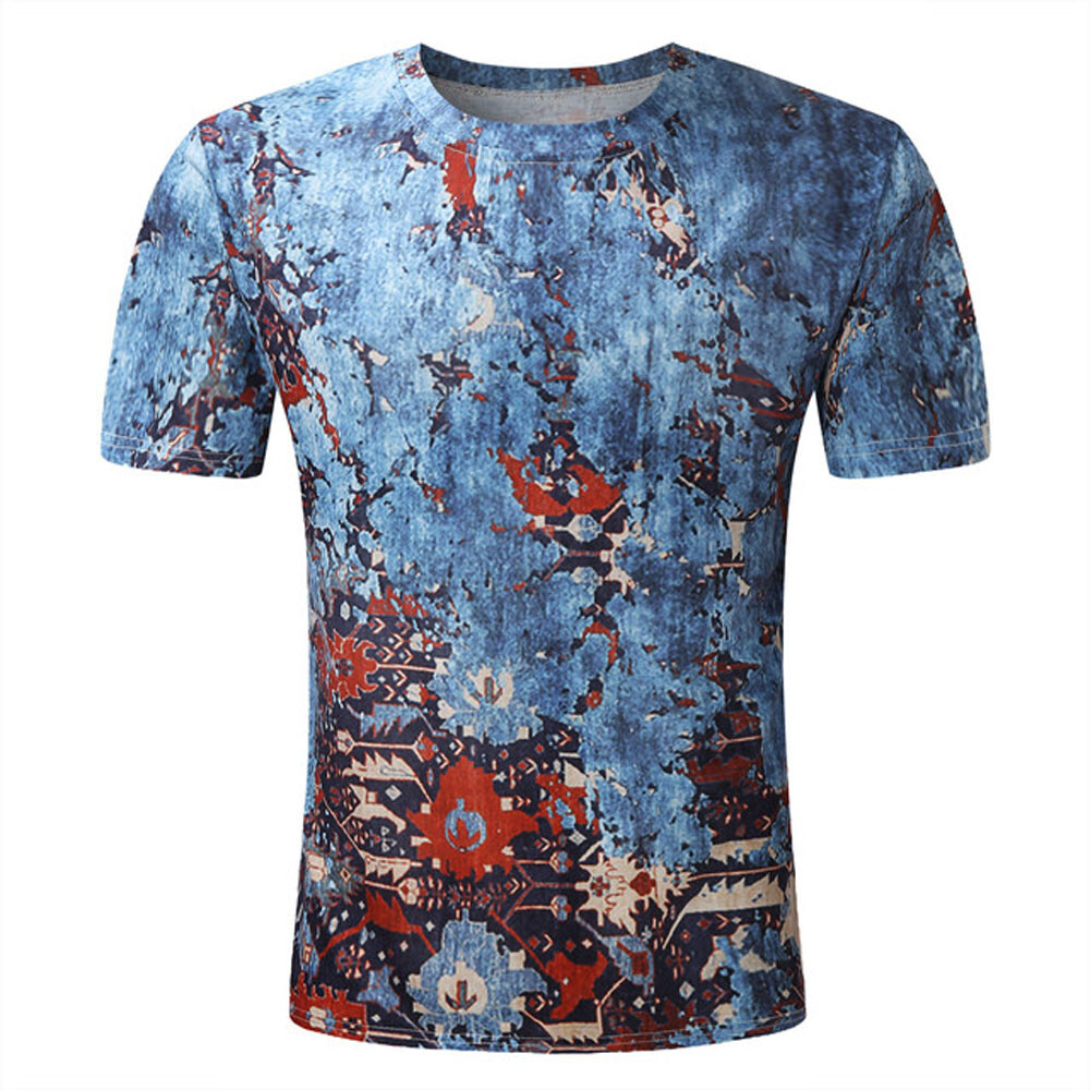 T-Shirt Mens Vintage Printed Short Sleeve Blouse Summer Casual Fitness Tops Tee gallery
