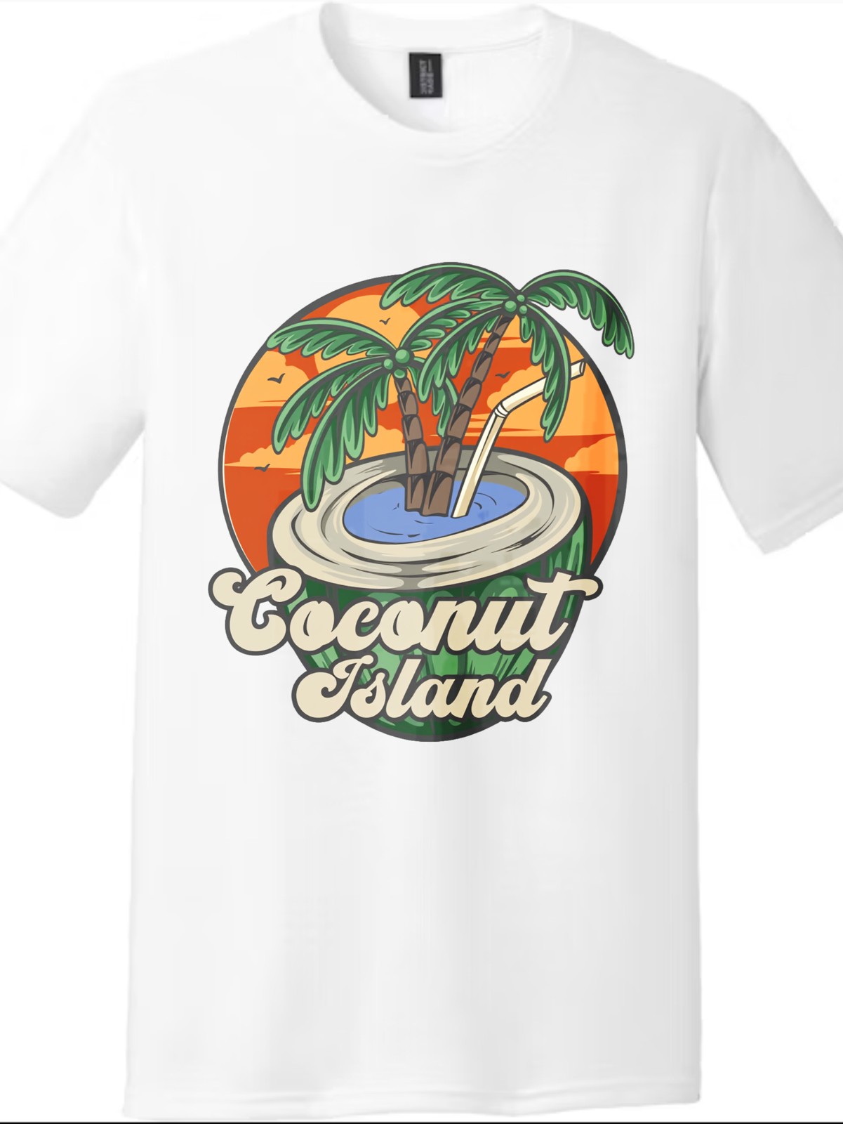 Coconut Island Retro Sunset Graphic T-Shirt, Tropical Beach Casual Tee gallery