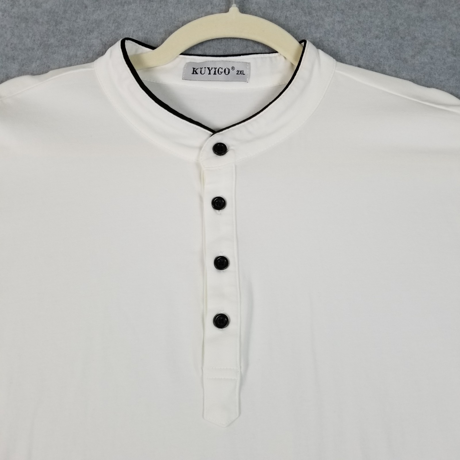 Kuyigo Henley Shirt Men’s 2XL XXL White Long Sleeves Band Collar Stretch Casual gallery