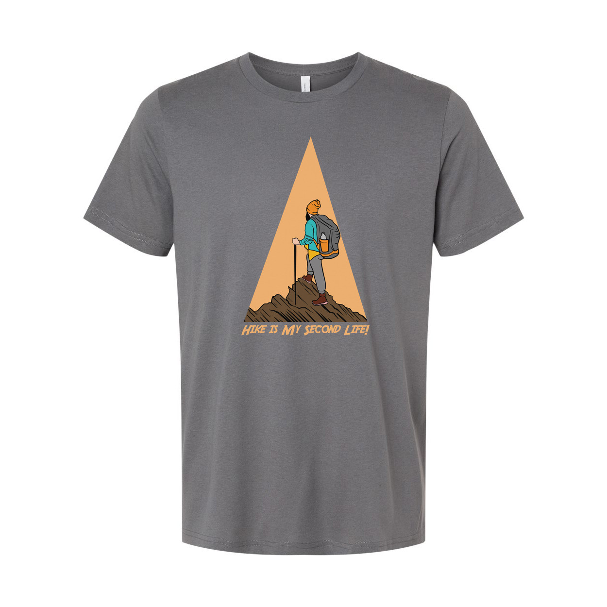 Unisex Hiking Graphic Tee With Trekking Figure And Triangular Mountain Design Pr gallery