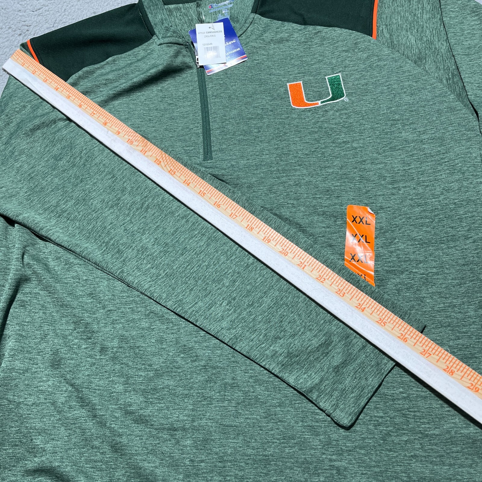 Miami Hurricanes Jacket Mens 2XL Green Champion 1/4 Zip Pullover New with Tags gallery