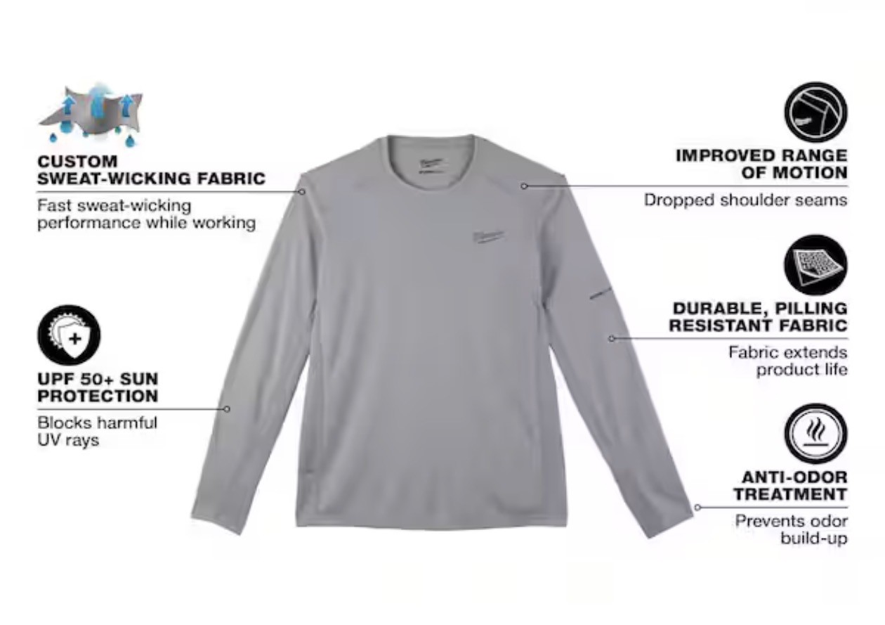 Milwaukee Men's Work Skin Extra Large Gray Light Performance Long-Sleeve T-Shirt gallery