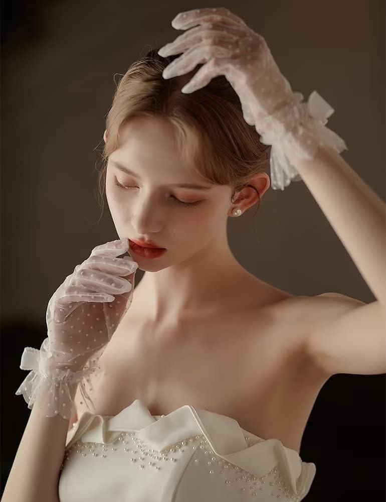 Lace Glove with Bow Wedding Floral Tulle Gloves Opera Tea Party Gloves for Fo... gallery