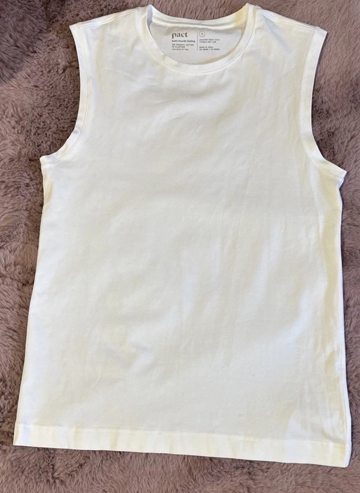 Pact Muscle Cool Stretch Tank White Organic Cotton Sustainable Size M Men’s