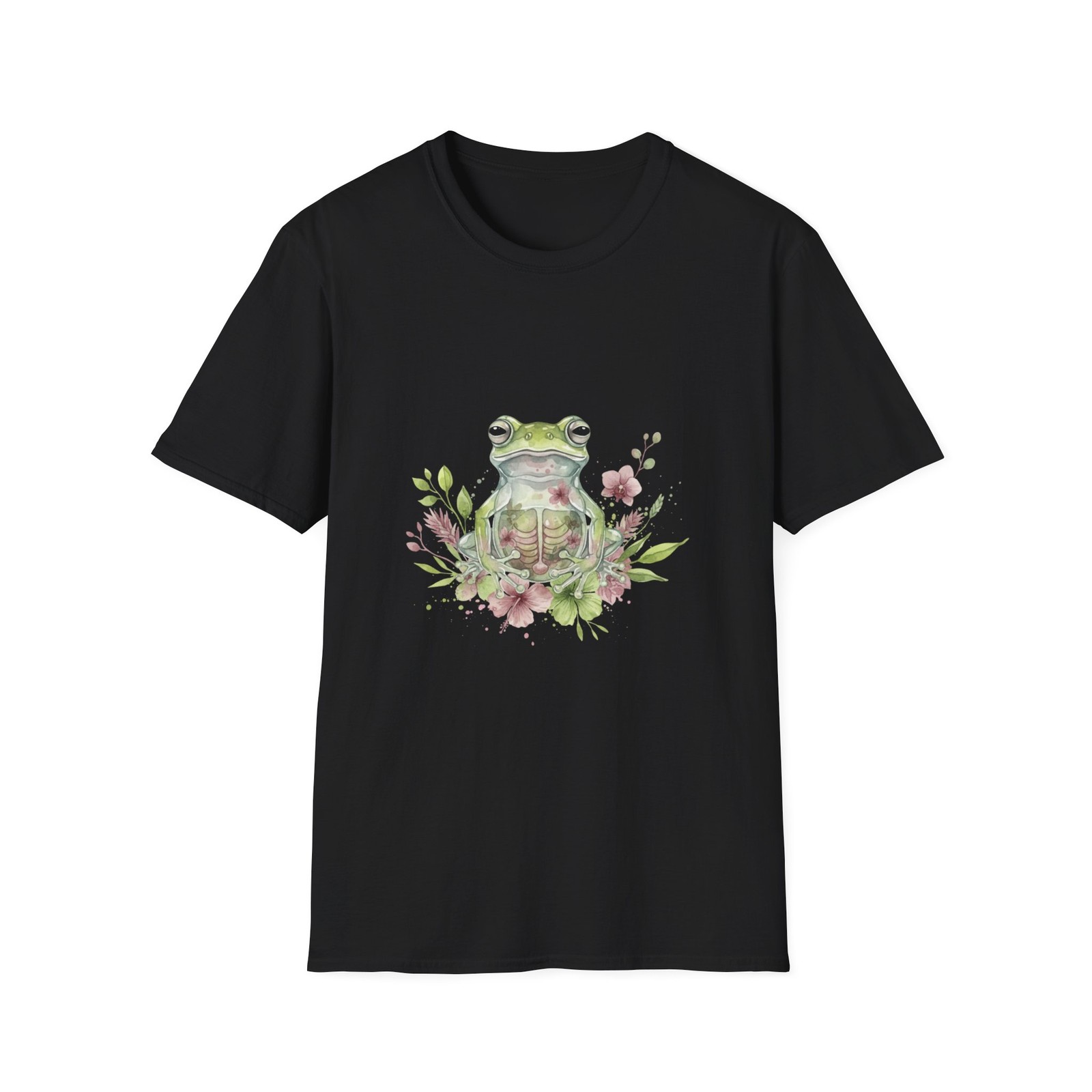 Frog Botanical Watercolor Boho Black Tee Nature Aesthetic Graphic T-Shirt gallery