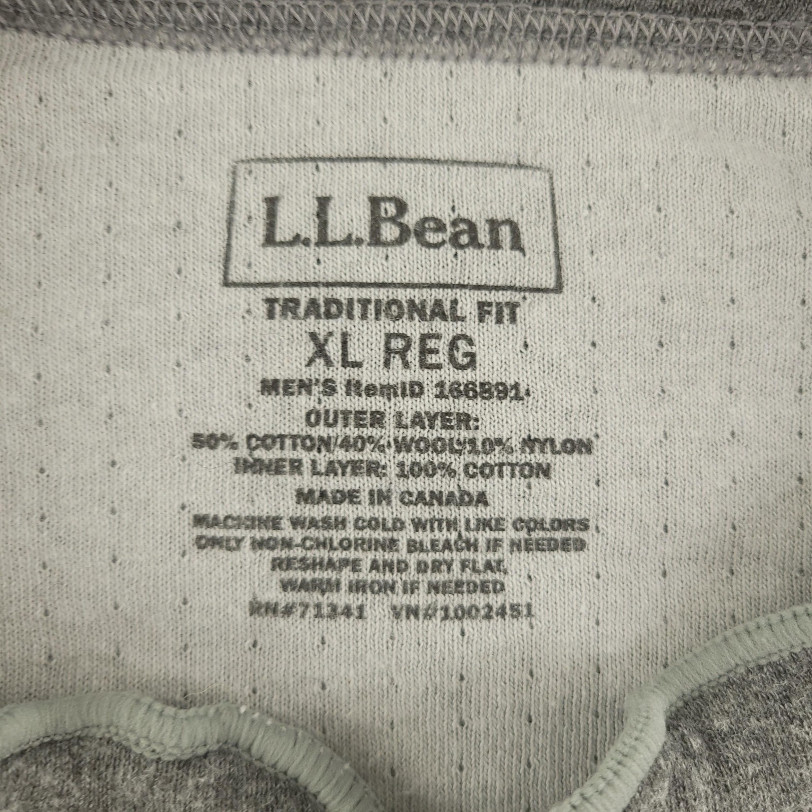 L.L. Bean Shirt Mens XL Gray Long Sleeve Cotton Thermal Henley Tagless Tee gallery