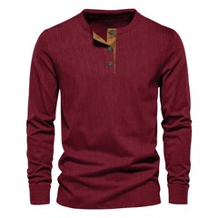 Spring and Autumn New Men’s Long Sleeve T-shirt Corduroy Retro Casual Men’s Clot