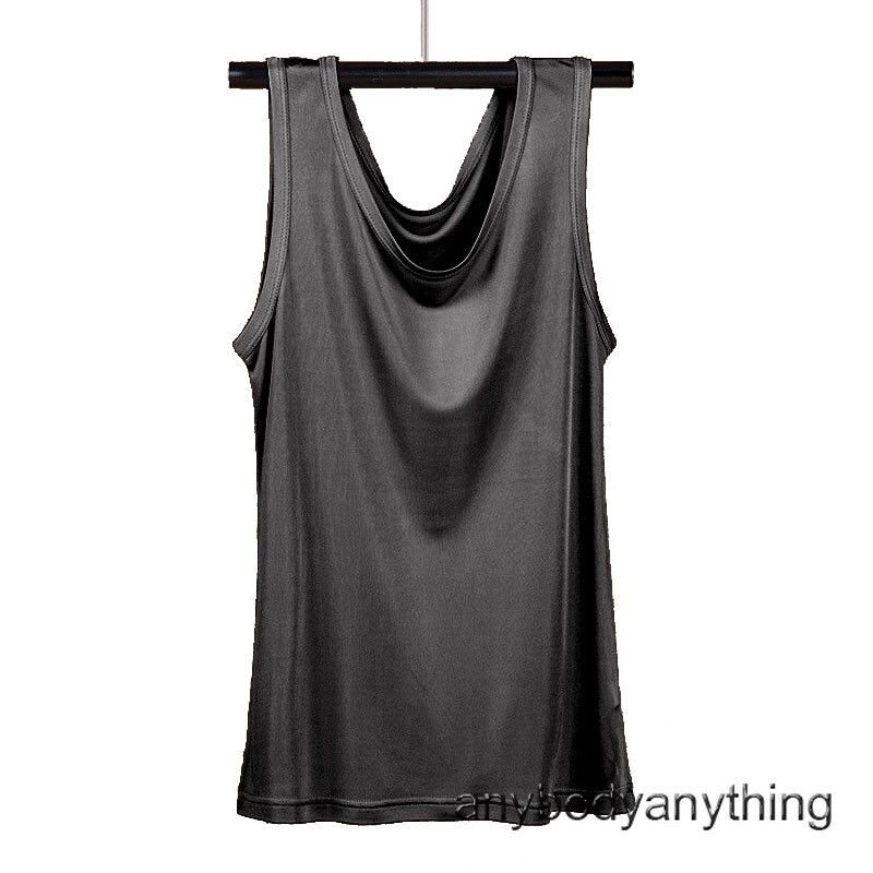 Men's 100% Silk Tank Tops Crew Collar Sleeveless T-Shirt Knitted Undershirt Tops gallery