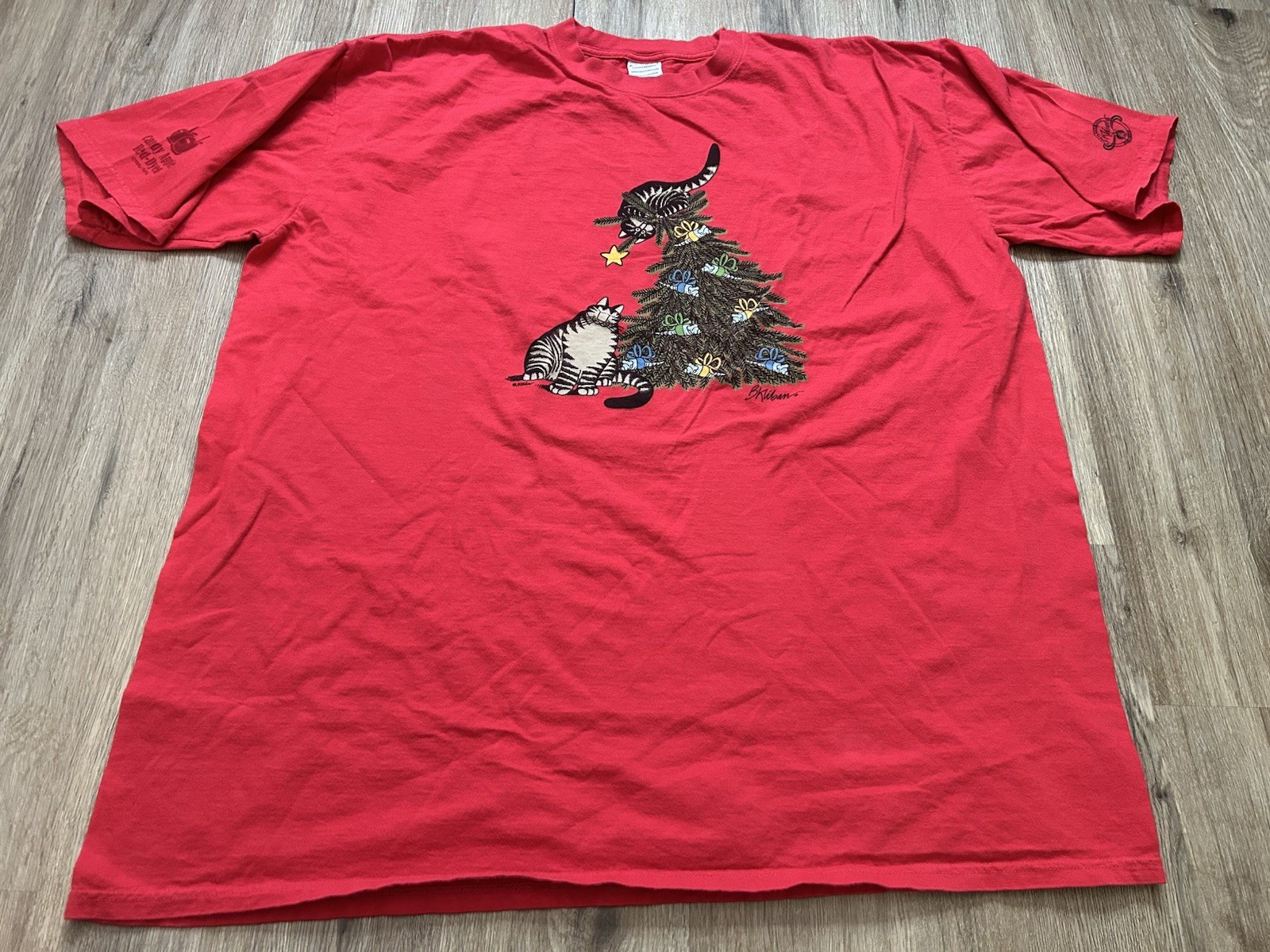 B. Kliban Cat Christmas Tree Crazy Shirts Candy Apple Red Dyed T-Shirt 3XL