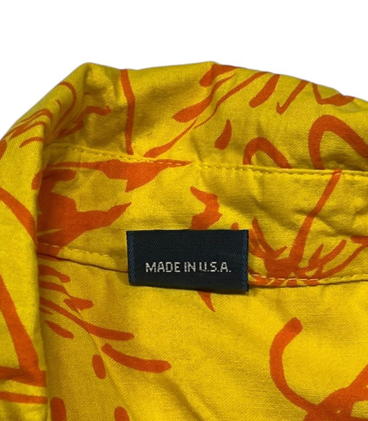 Vtg 90s NORFLEET x USA MADE Yellow/Red HAWAIIAN SHIRT Summer Beach Surf Men's M gallery