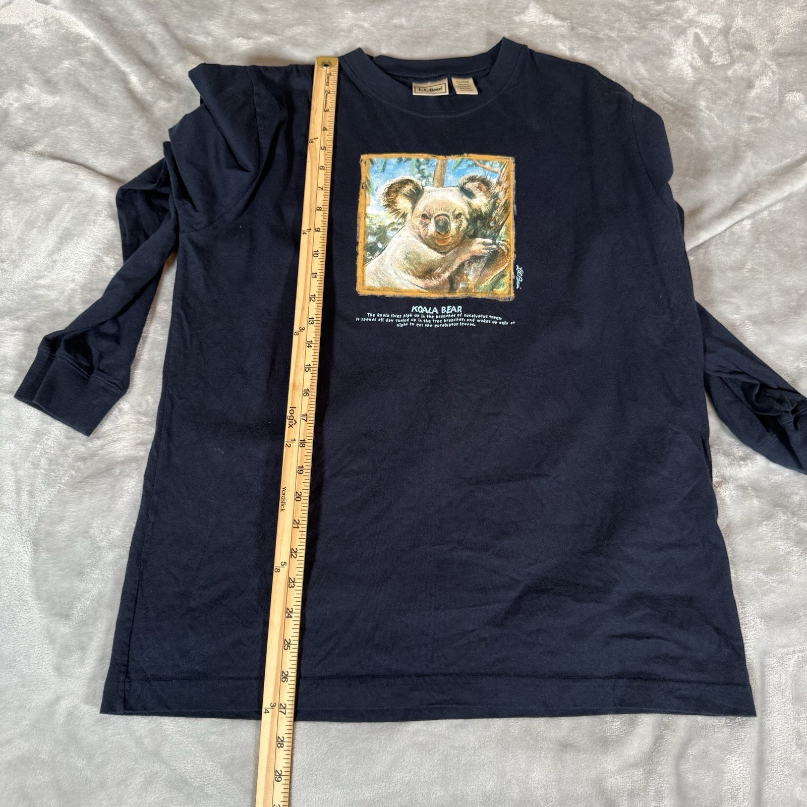 Vintage LL Bean Koala Bear T Shirt Kids XL (Fits Mens Slim L) Navy Blue Y2K gallery