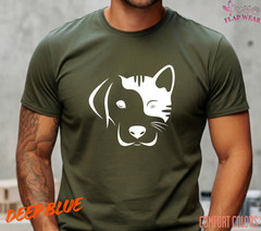 Dog and Cat Split Face T-Shirt – Minimalist Pet Lover Graphic Tee – Cute Dog Cat