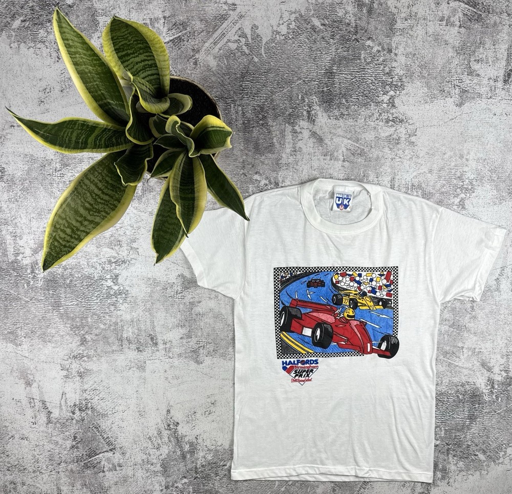 Vintage Halfords Birmingham Super Prix Caliber 80s Racing Formula 1 T Shirt Tee