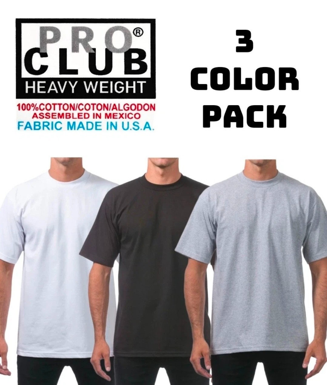 3 PACK PRO CLUB MENS HEAVYWEIGHT TEE SHIRT PLAIN SHORTH SLEEVE PROCLUB M - L gallery