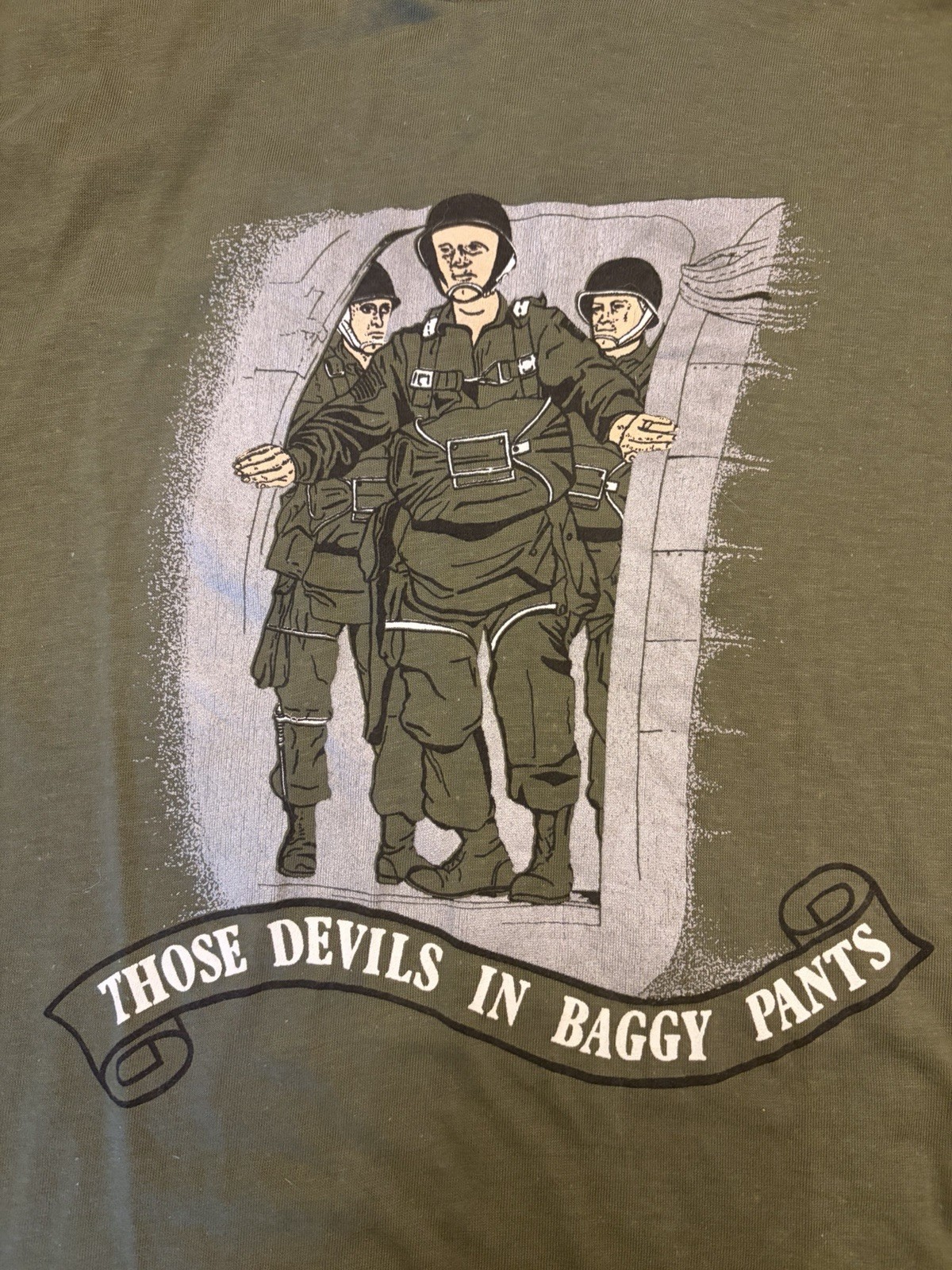 Vintage Devils In Baggy Pants Shirt Mens S/M Green 1st Brigade Team 80s Military gallery